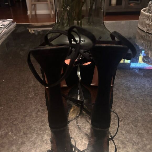 Amina Muaddi Sita Suede Platform Sandals - Picture 9 of 10